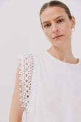 Cortefiel Guipure sleeve -shirt White
