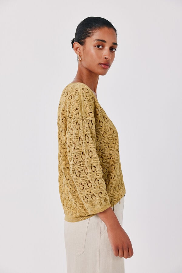 Cortefiel Lurex openwork jumper Yellow