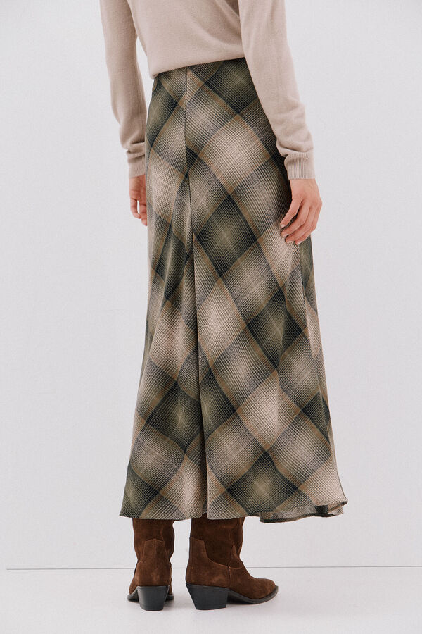 Cortefiel Checkered midi skirt Printed green