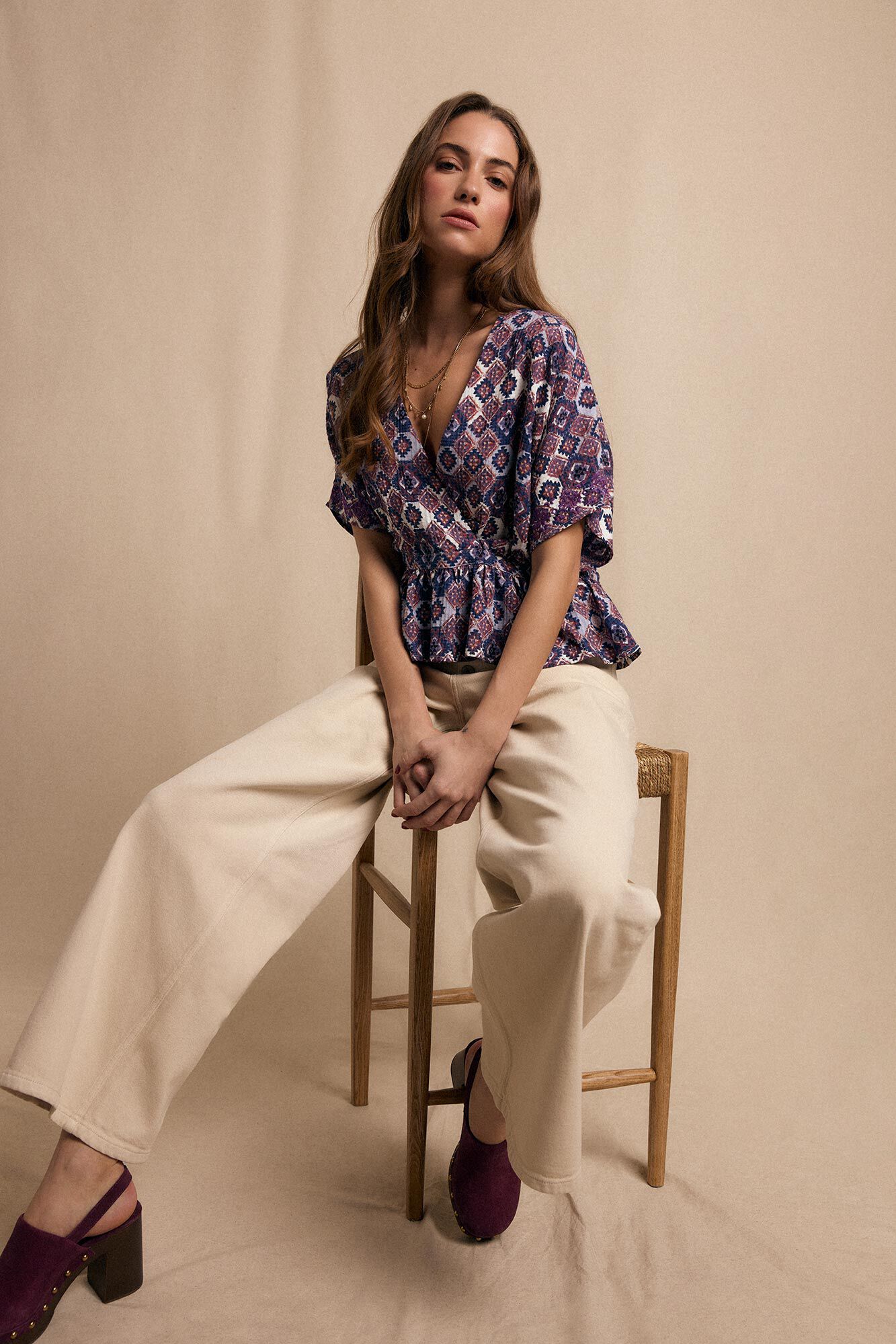 Slowlove Blusa bordado estampada