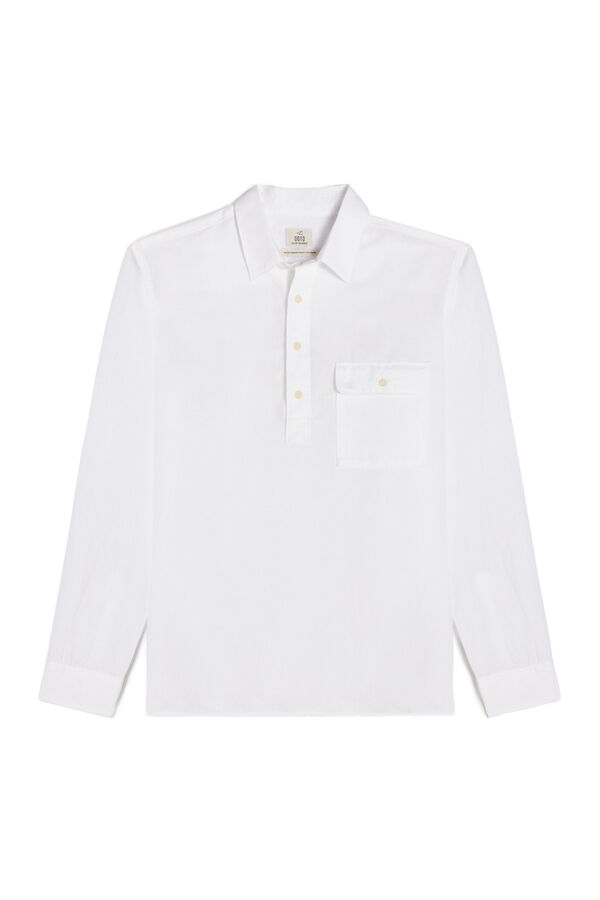 Cortefiel Camisa polo linho algodão manga comprida Branco