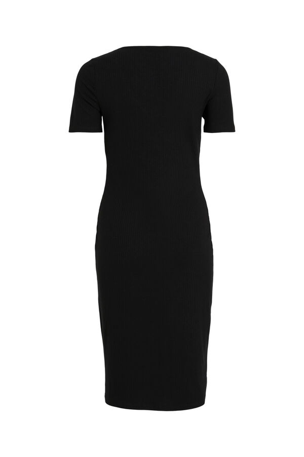 Vila Vestido midi canalé botones Negro