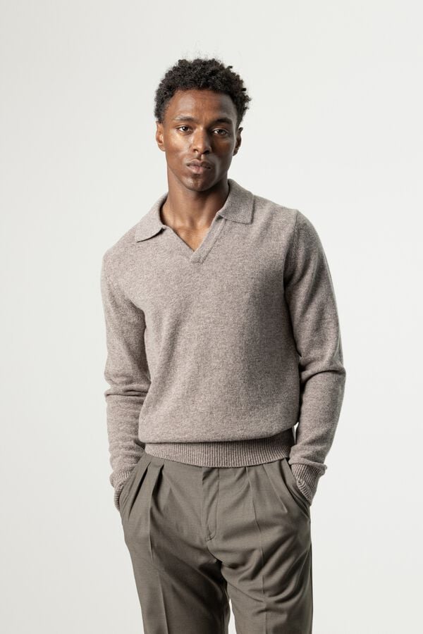 PuroEGO Camisola de l&atilde; com gola polo Castanho