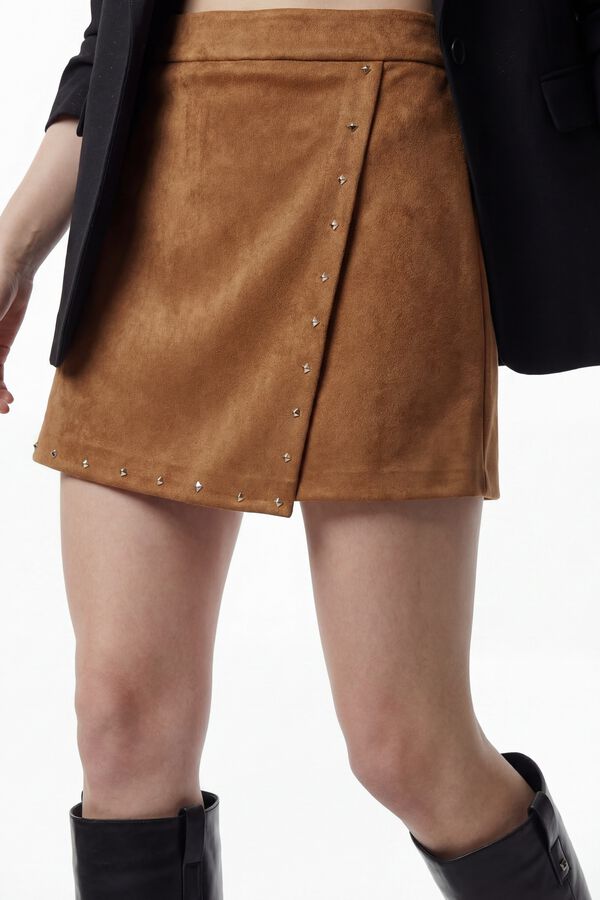 Vero Moda Saia curta com efeito saia e cal&ccedil;a  Castanho