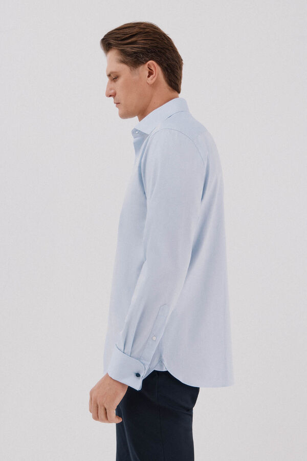 Cortefiel Plain easy-iron shirt with cufflinks Blue