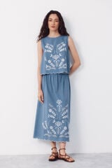 Cortefiel Embroidered top Blue