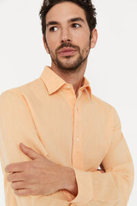Cortefiel Plain linen cotton shirt Orange