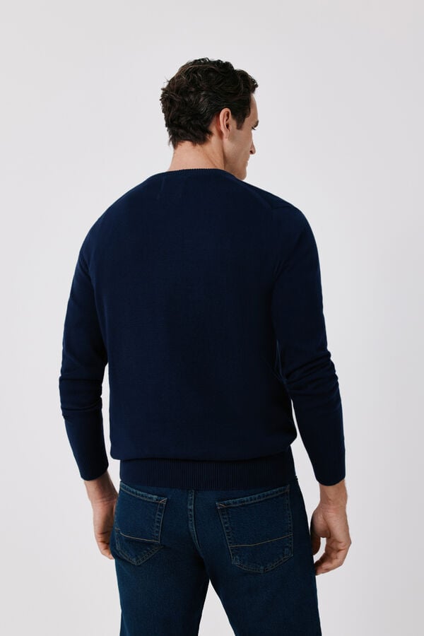 Cortefiel Cotton fine knit V-neck jumper Navy