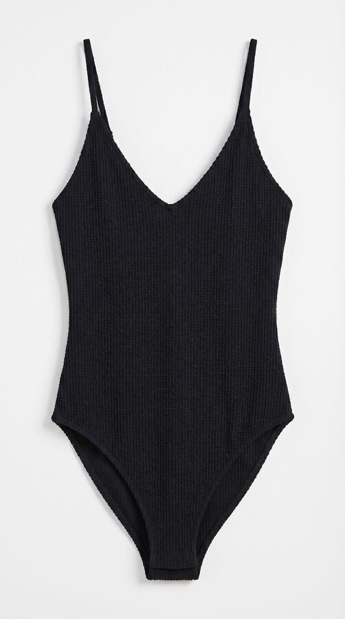 Cortefiel Crinkled fabric shaping swimsuit Black