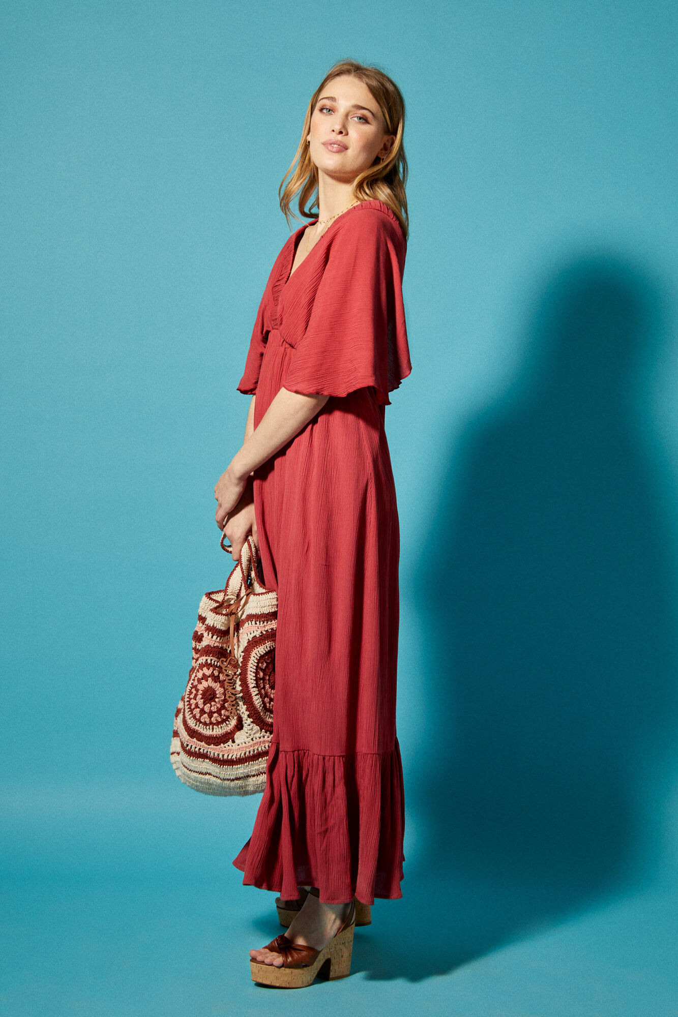Vestidos \u0026 Monos Cortefiel Mujer | Lunga. Vestido Midi Volantes Rojo *  Kridel