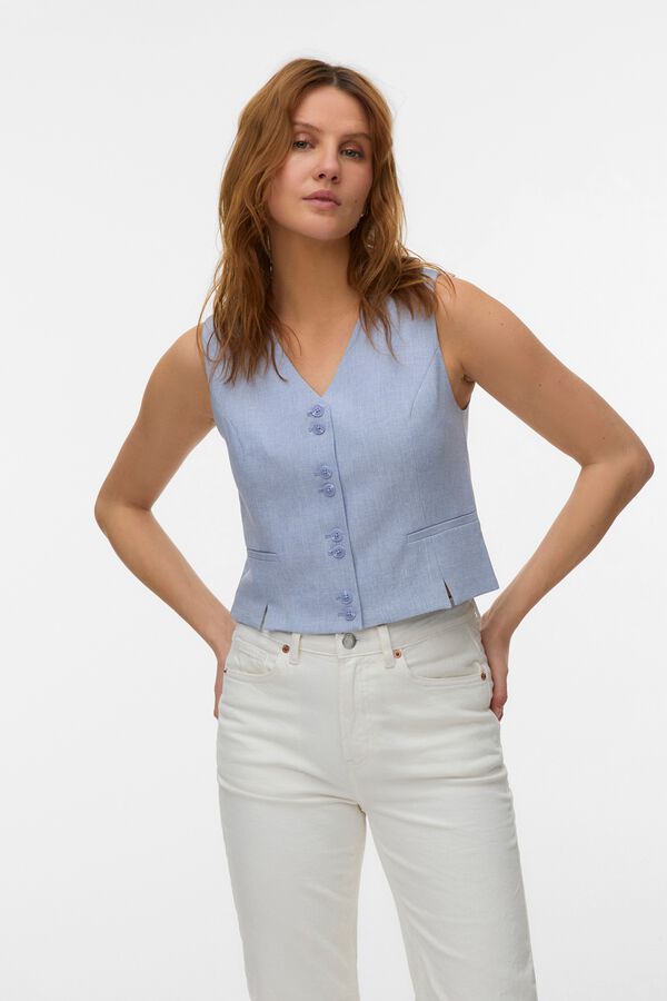 Vero Moda Button-fastening gilet with front slit Blue