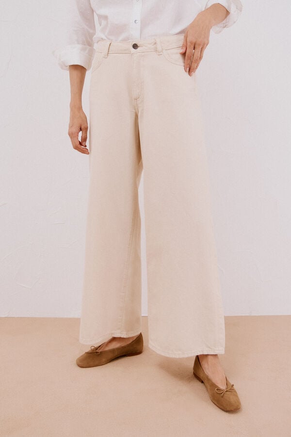 Cortefiel Long palazzo jeans  Ivory