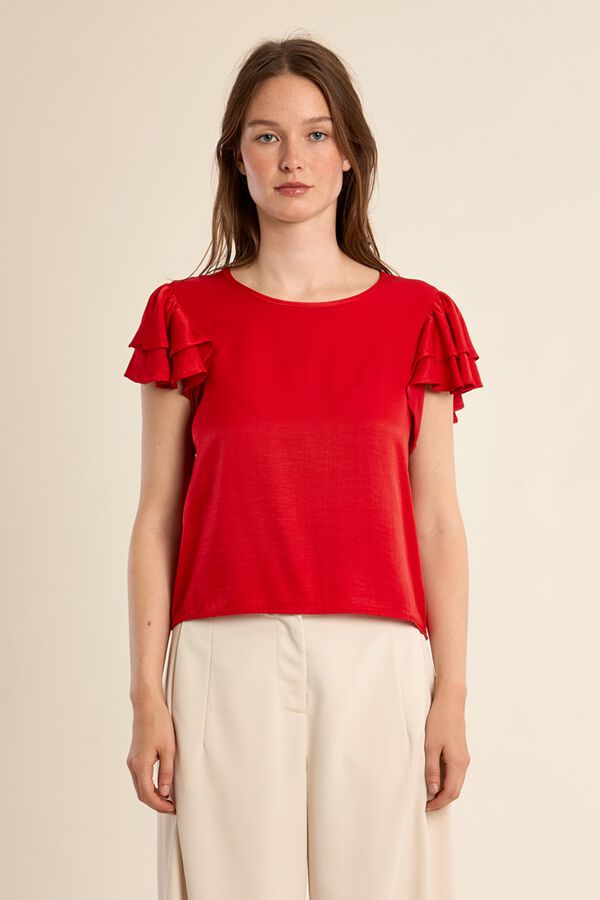 Molly Bracken T-shirt de manga curta com folhos Vermelho