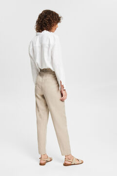 Cortefiel 100% linen high waist trousers Brown