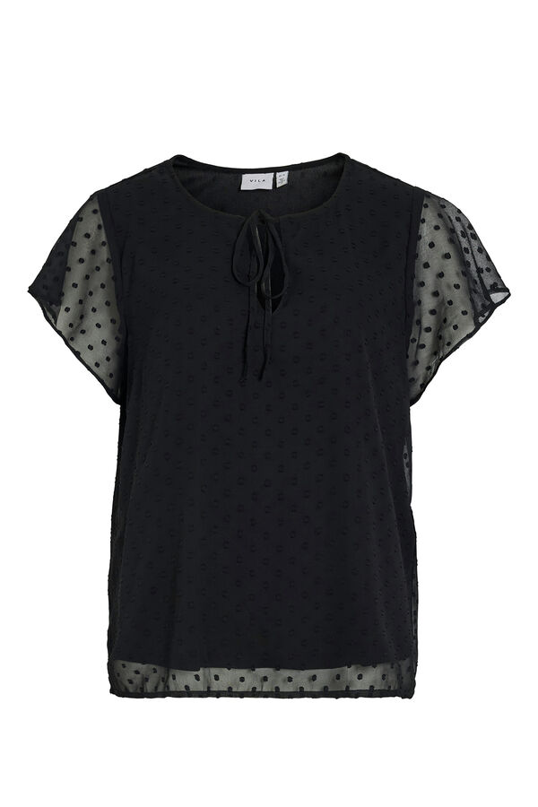 Vila Short-sleeved plumetis blouse Black