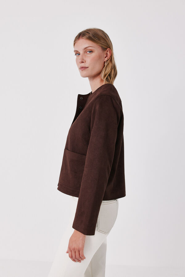 Cortefiel Faux suede jacket Dark brown