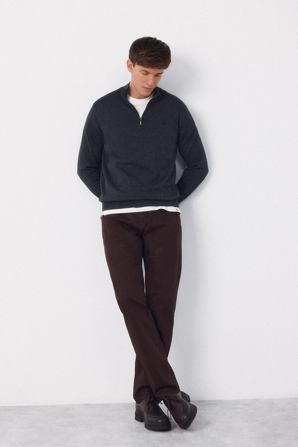 Cortefiel Cotton high neck sweater  Dark grey