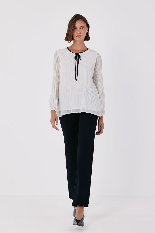 Cortefiel Pleated tie blouse Ivory