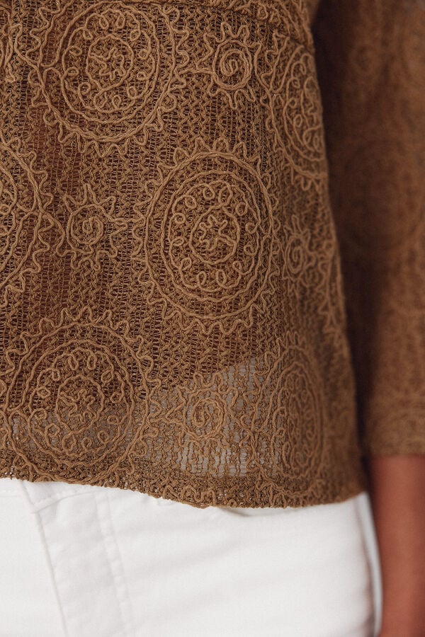 Cortefiel Embroidered rustic polo shirt Kaki