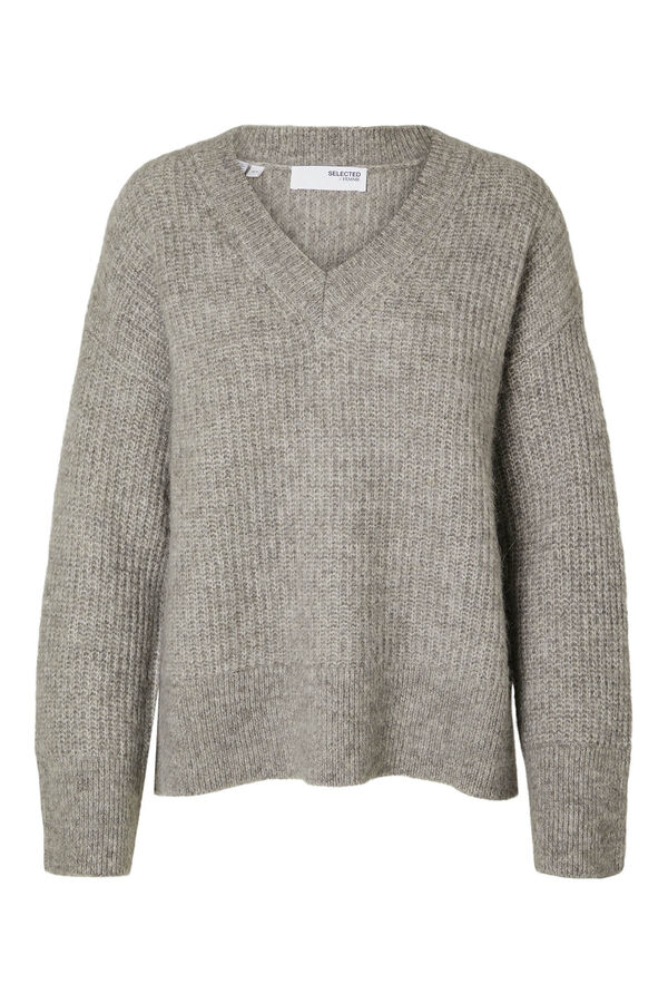 Cortefiel V- neck sweater made of wool and alpaca. Regular fit. Grey