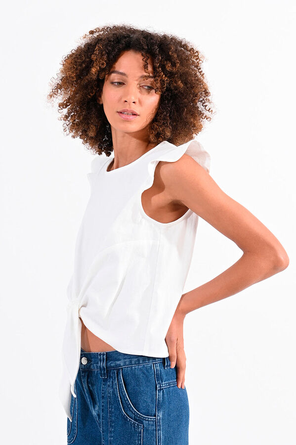 Cortefiel Women's short sleeve top with ruffles and tie detail White