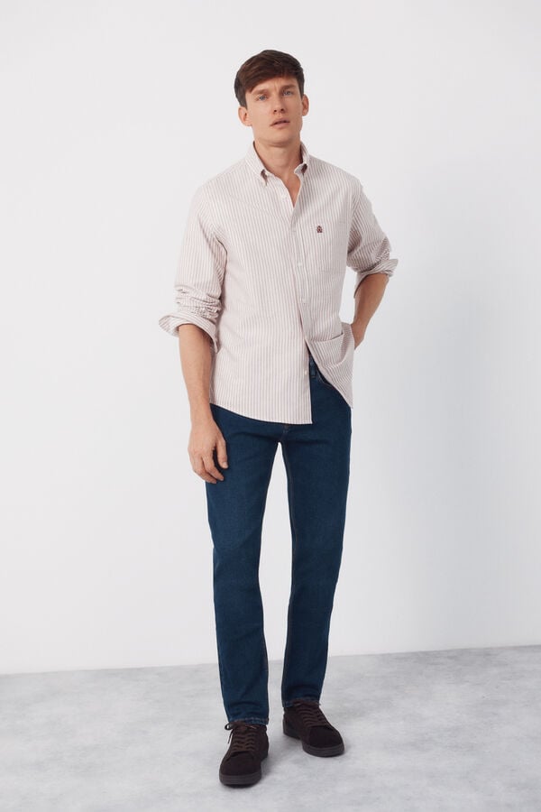 Cortefiel Striped oxford shirt Maroon