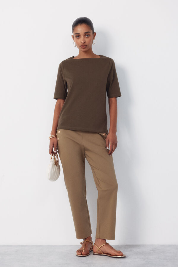 Cortefiel Boat neck t-shirt Kaki