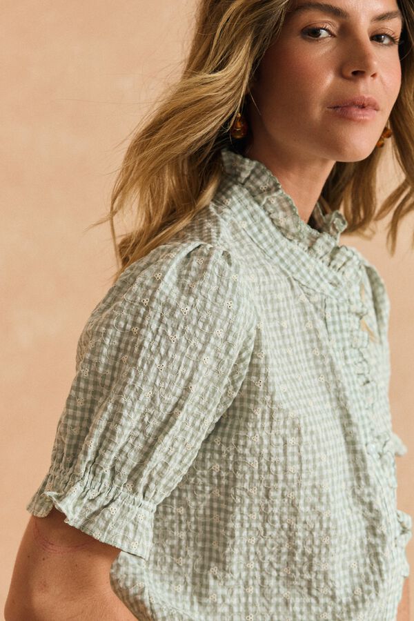 Pol&iacute;n Et Moi Blusa manga curta com folho menta Verde