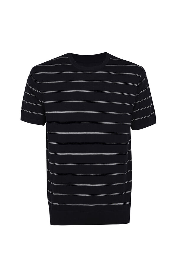 Cortefiel Striped cotton short sleeve jersey-knit T-shirt Navy