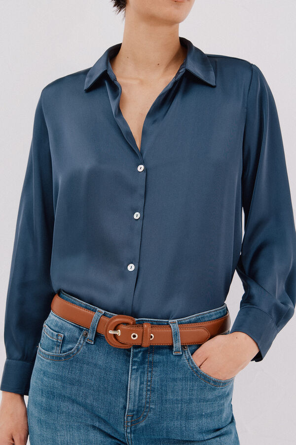 Cortefiel Satin-finish shirt Blue