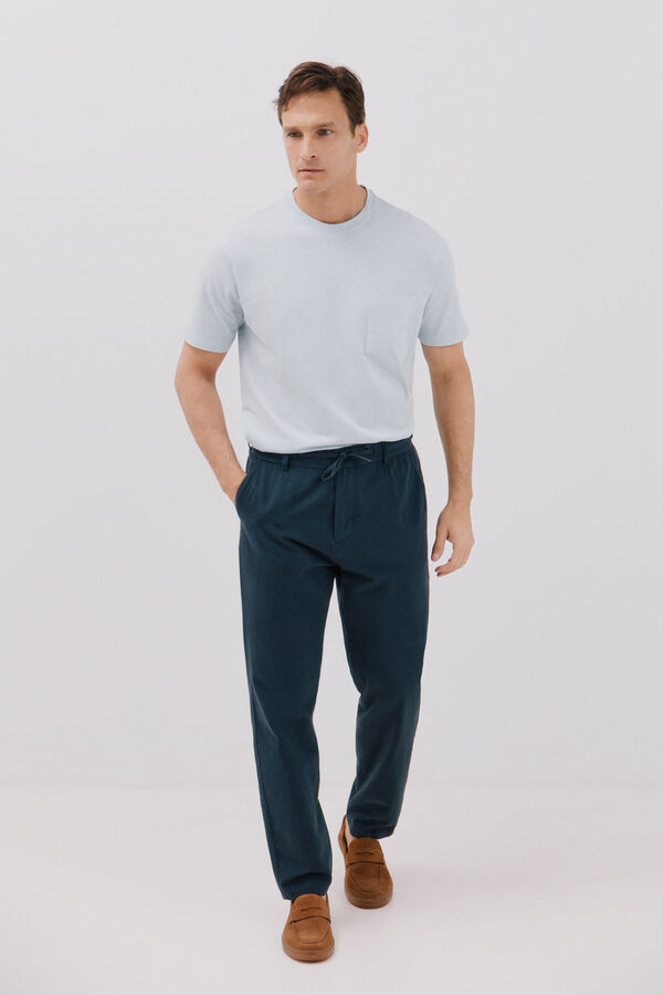 Cortefiel Plain slub t-shirt Blue