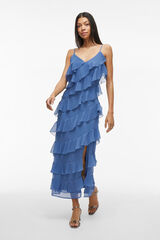 Vila Vestido de festa midi com babados Azul