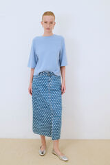 Cortefiel Printed denim midi skirt Blue