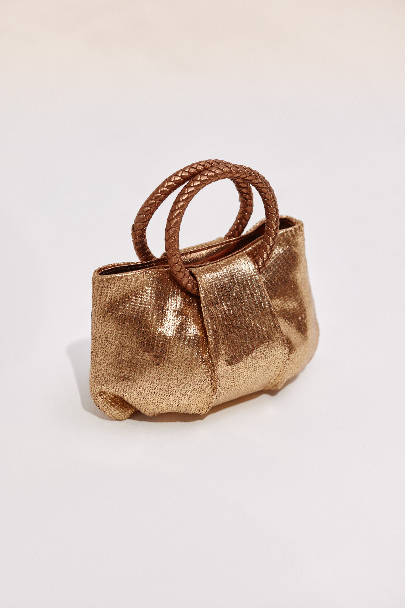 Cortefiel Raffia shoulder bag with braided handle