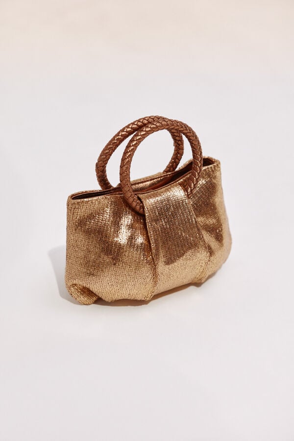 Cortefiel Raffia shoulder bag with braided handle Gold