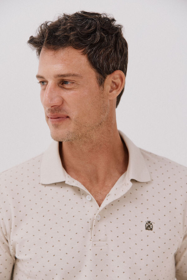 Cortefiel Printed piqué polo shirt Beige