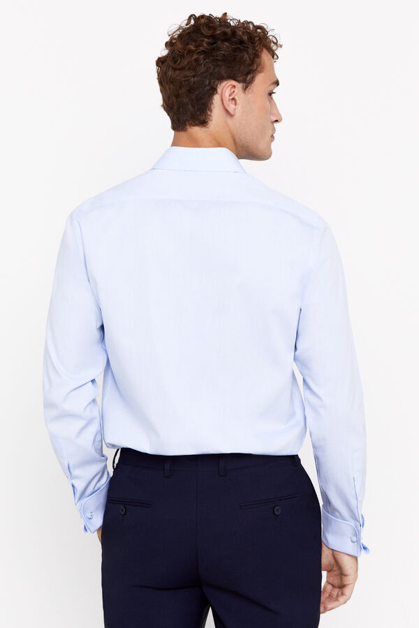 Cortefiel Plain Easy-iron dress shirt with double cuffs Blue