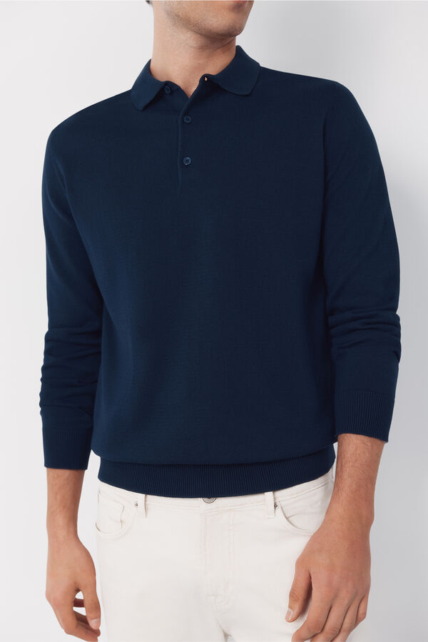 Cortefiel Jersey polo manga larga algod&oacute;n Azul marino