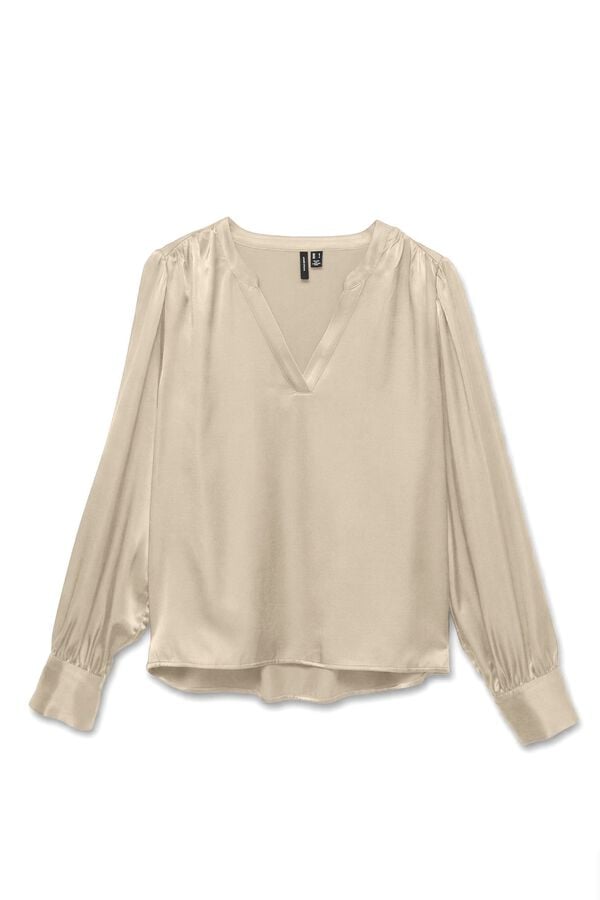 Vero Moda Blusa acetinada com bot&otilde;es dourados Tostado