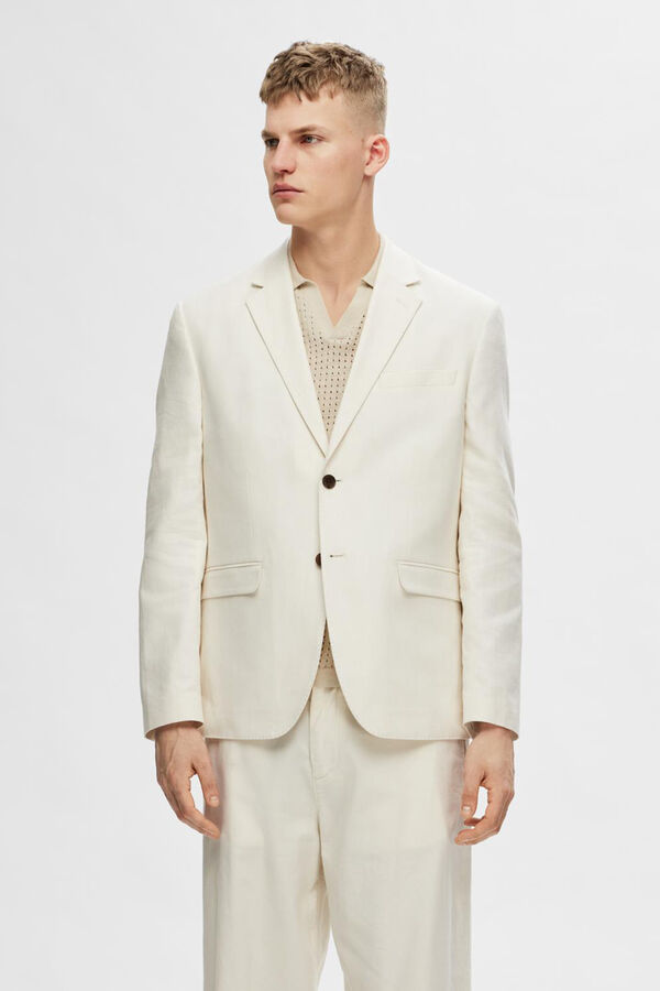 Cortefiel Regular fit linen blazer. White