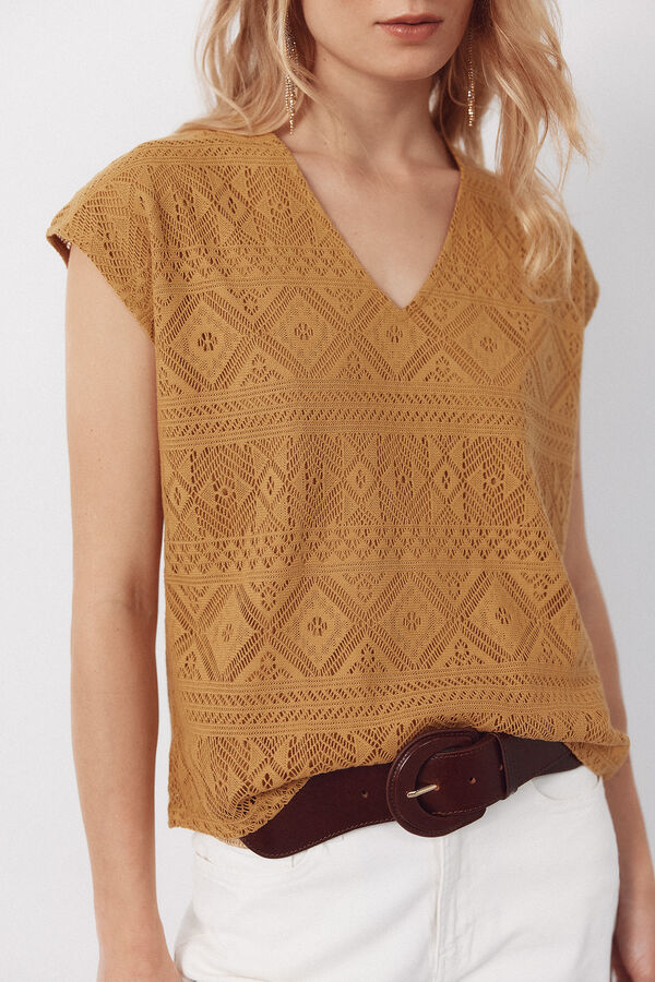 Cortefiel Mustard crochet top Gold