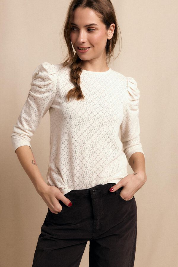 Slowlove Top estructura manga abullonada Marfil