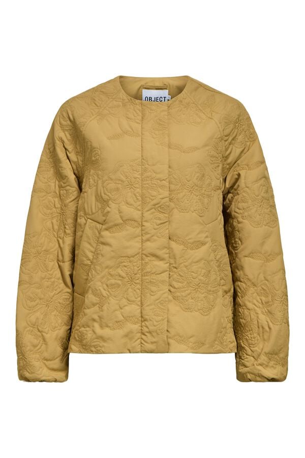Object Embroidered puffer jacket Camel