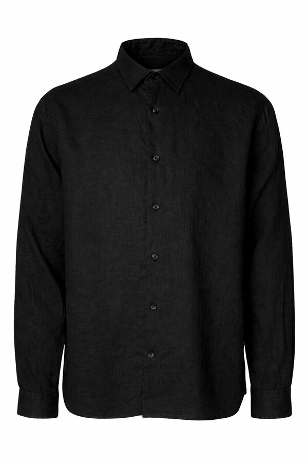 Selected Camisa de manga comprida em linho Preto