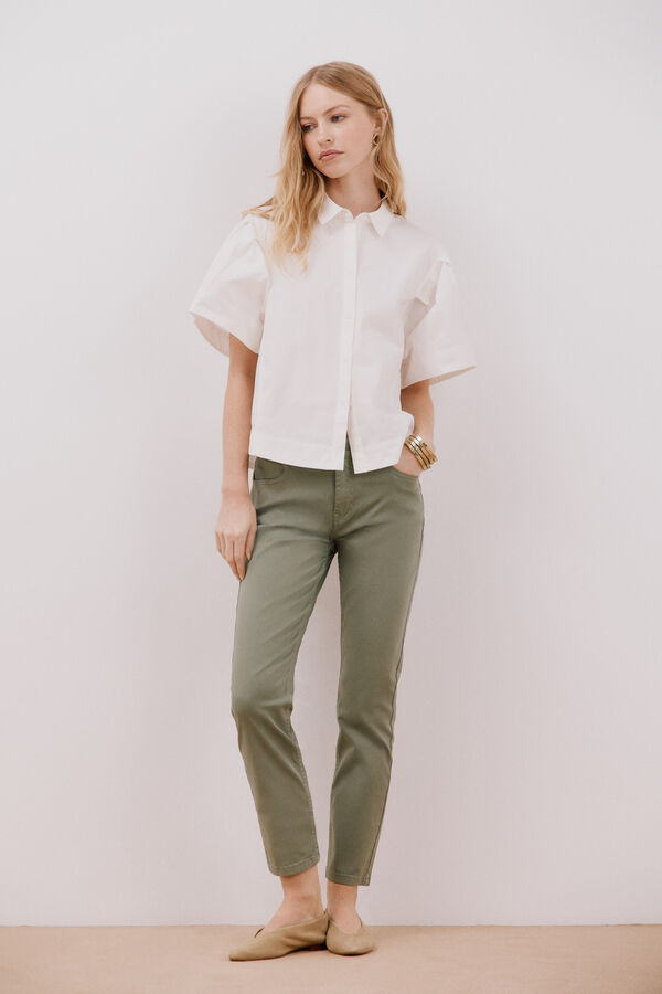 Cortefiel Colored cropped skinny pants Green