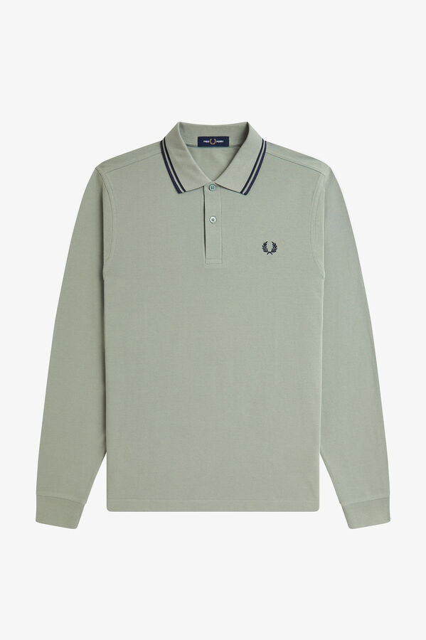 Fred Perry Polo piqué de manga comprida masculina Cinzento
