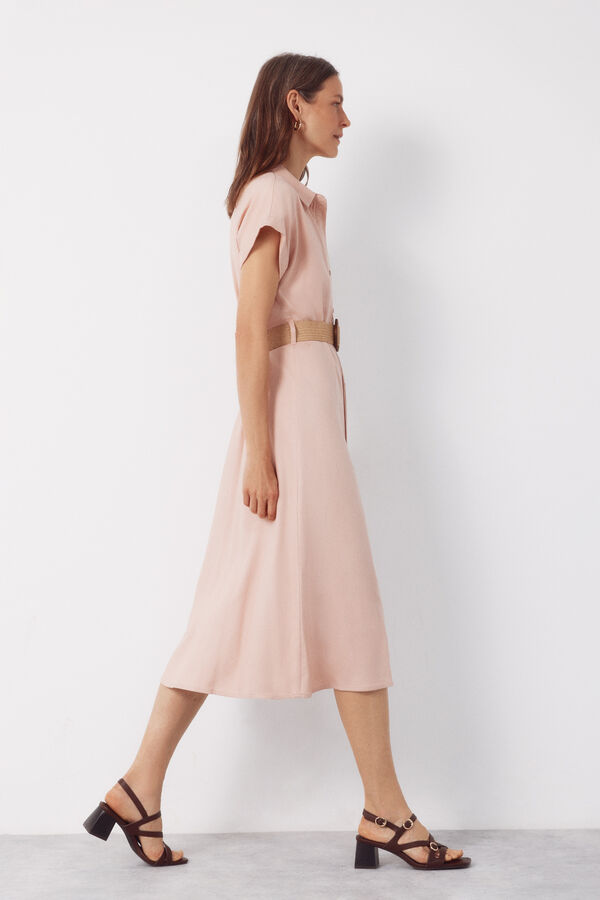 Cortefiel Vestido lino Rosa