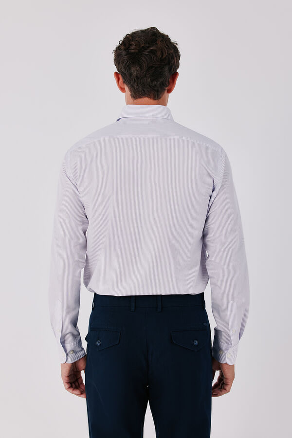 Cortefiel Striped cotton tencel shirt Purple