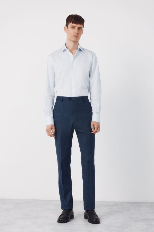 Cortefiel Striped slim fit easy-iron dress shirt Blue