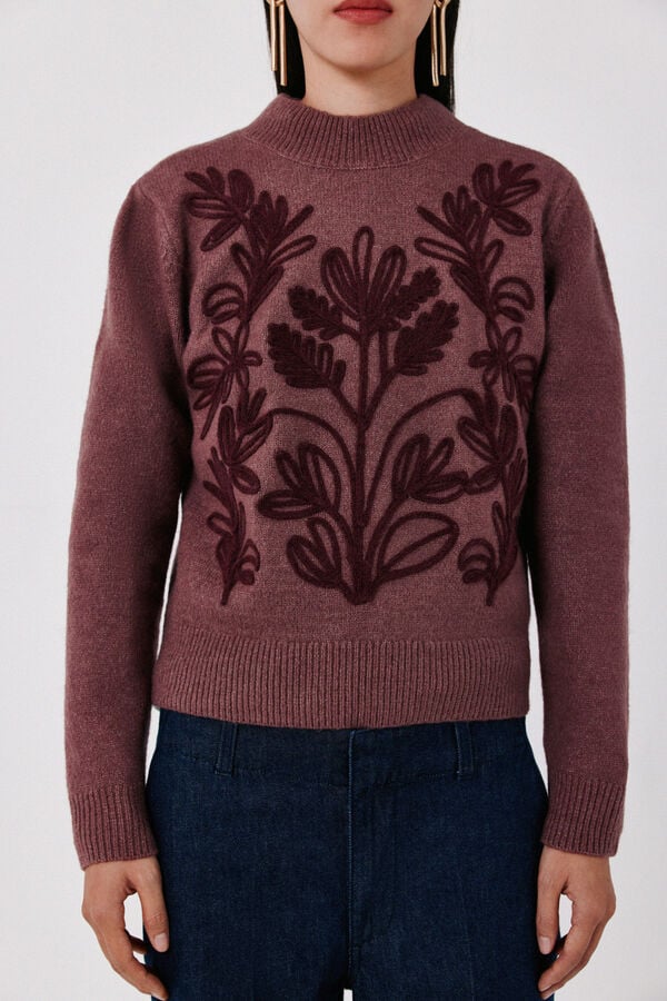 Cortefiel Floral embroidered jumper Purple